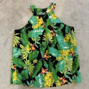 Nicole Miller New York Tropical Floral Halter Top Womens M Linen Blend